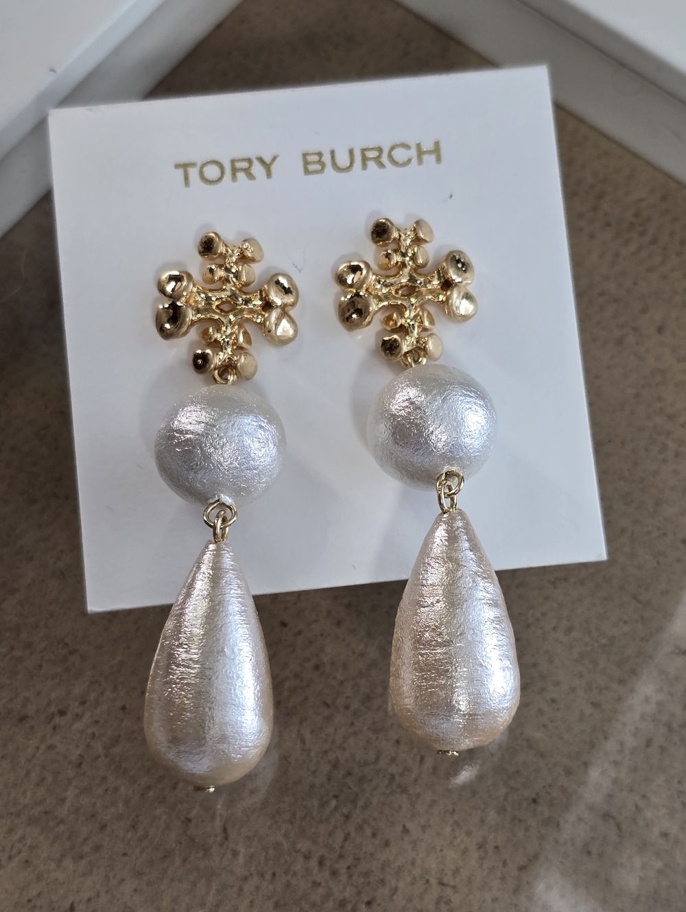 Tory Burch Gold-Tone Earrings with Pearlescent Drops